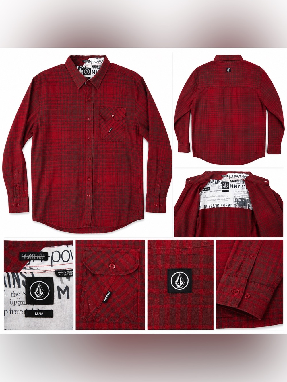 Volcom Red Plaid Button Front Shirt Men’s Medium Classic Fit Skate Surf Casual